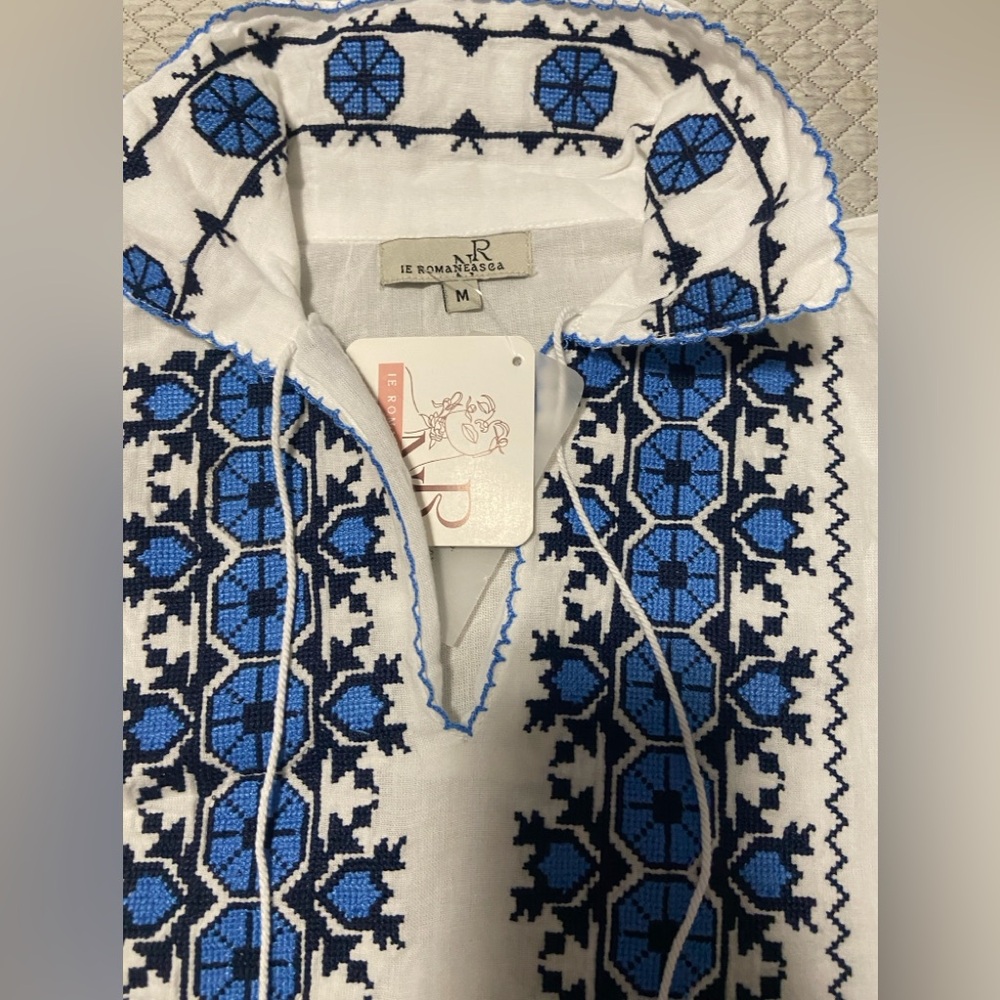 Women’s  Blue Embroidered Shirt
Beach cover up
Handmade 
100 cotton
